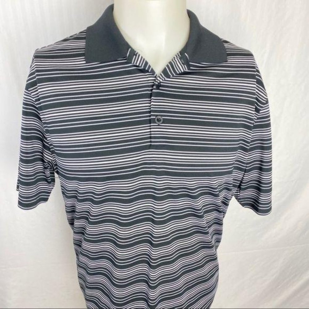 4/$25 Nike Golf Men's Medium Dri-Fit Polo Shirt Black White Stripe‎ Short Sleeve